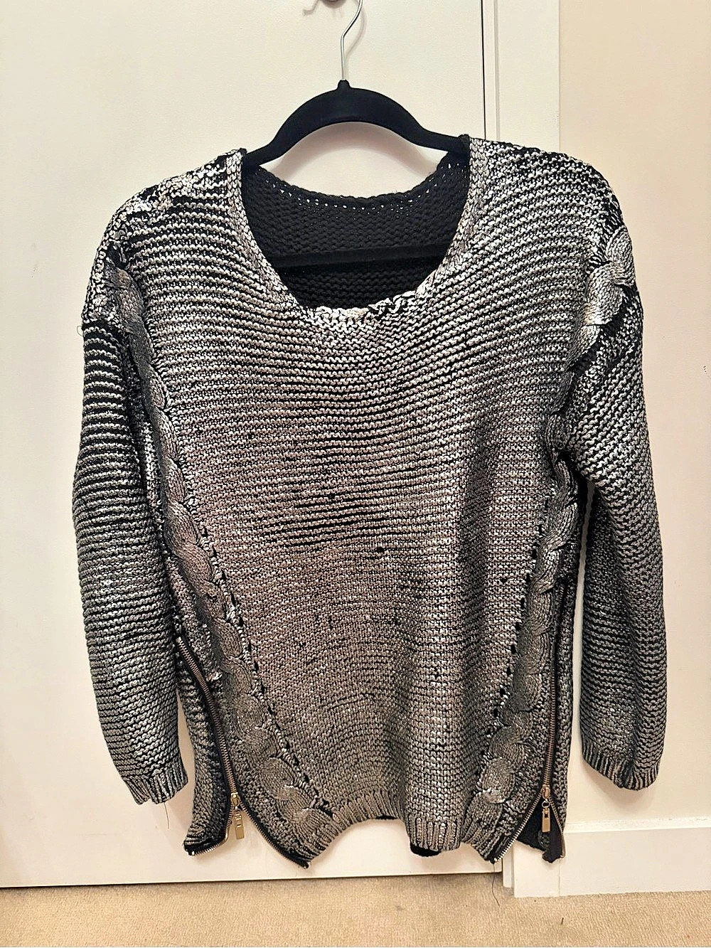 Metallic heavy Knit Zip Detail Sweater cozy